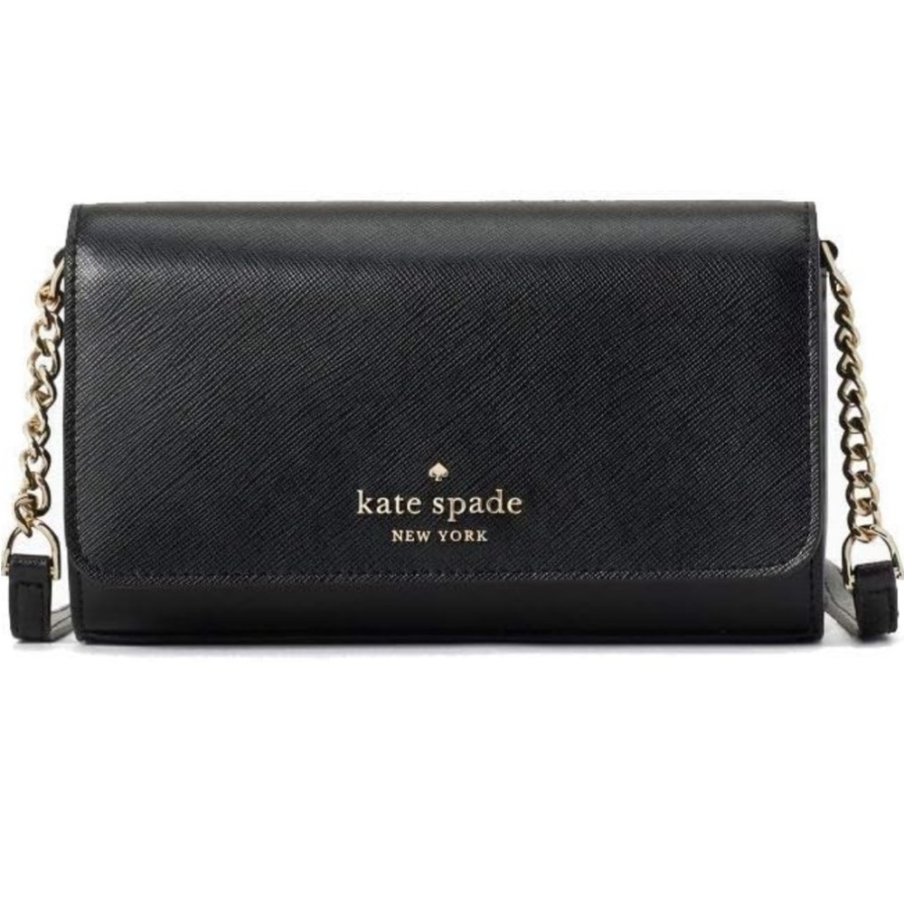 Kate Spade Small Flap Crossbody Black, Gold and Black Chain Strap